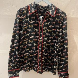 Alice & Olivia Willa Placket Top Rodeo Black